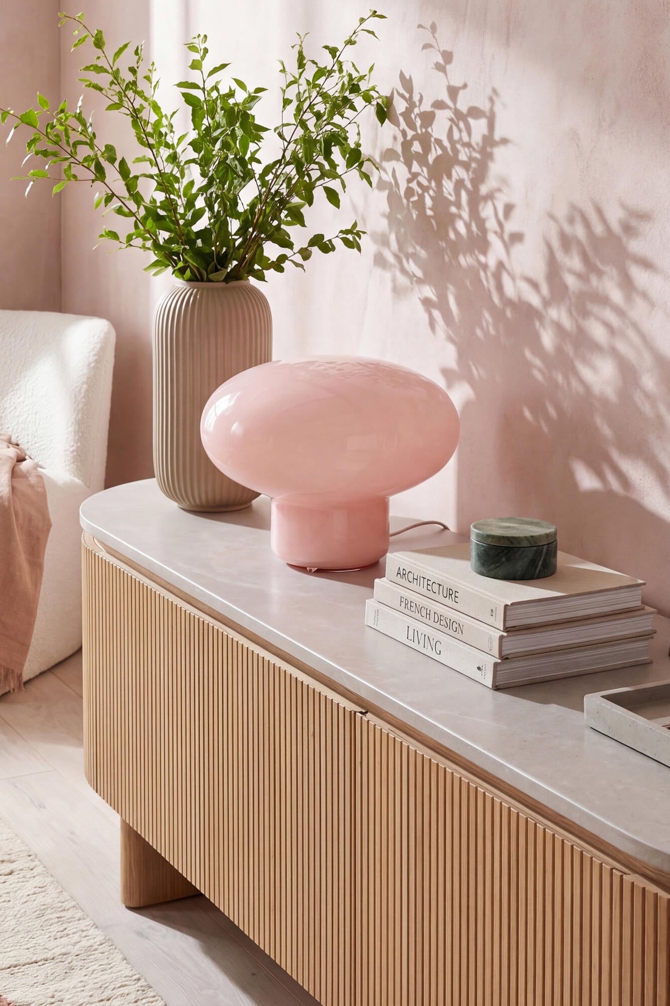 Ovalie XXL bordlampe, H25,5 cm - pink glas